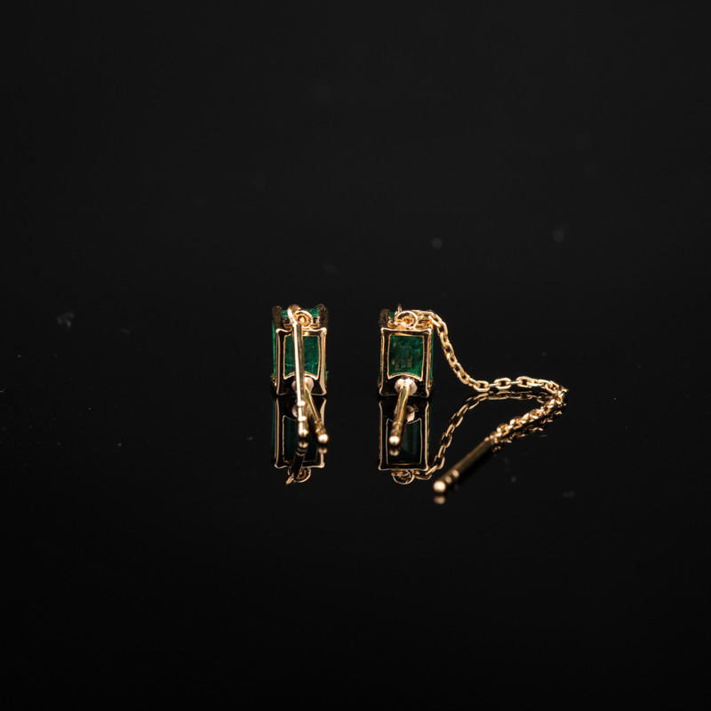 18K金镶祖母绿刻面耳钉-红掌柜