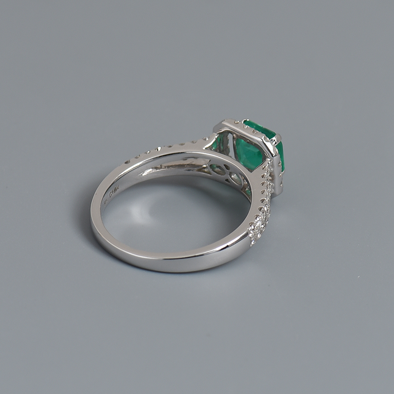 18K金镶钻蓝绿色祖母绿戒指-红掌柜