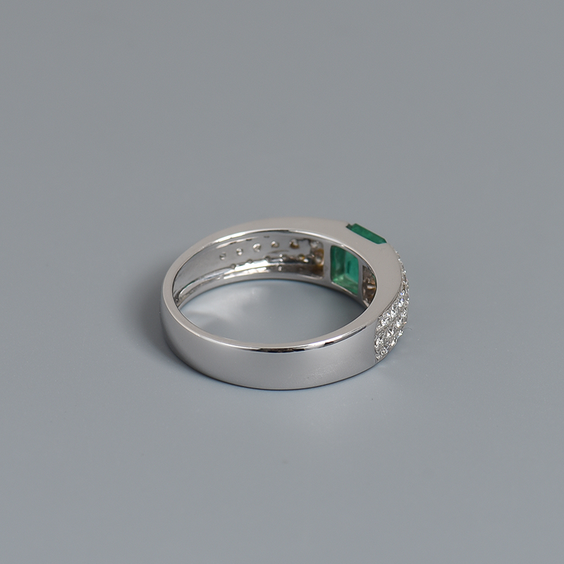 18K金镶钻蓝绿色祖母绿戒指-红掌柜