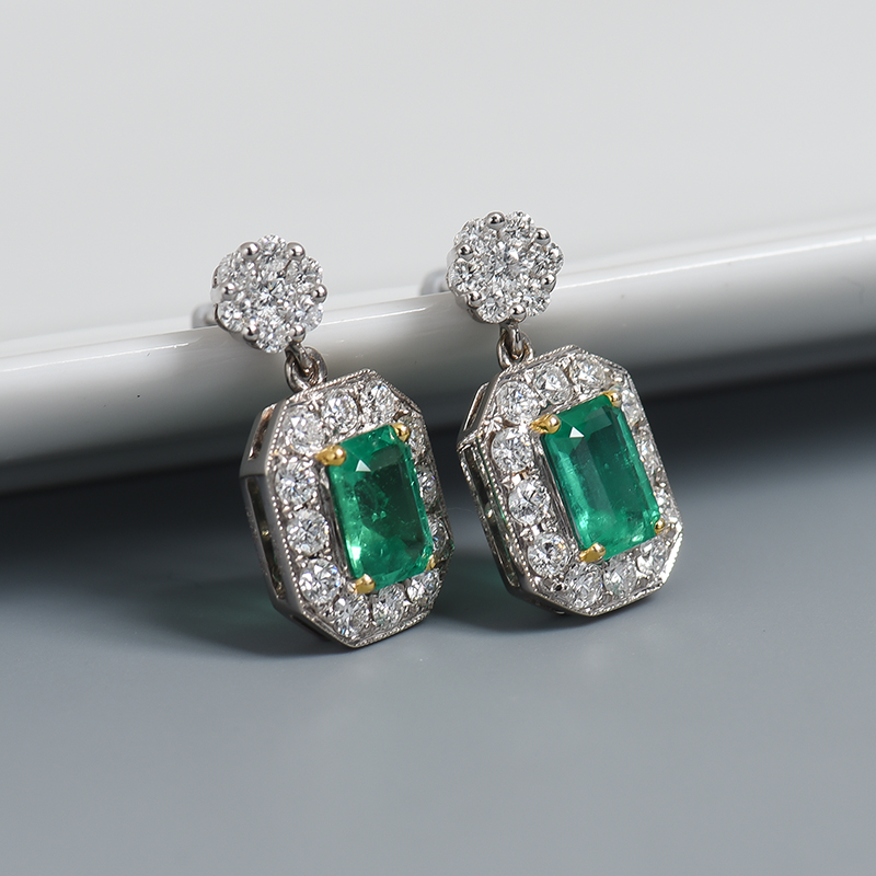 蓝绿色祖母绿刻面耳坠-红掌柜