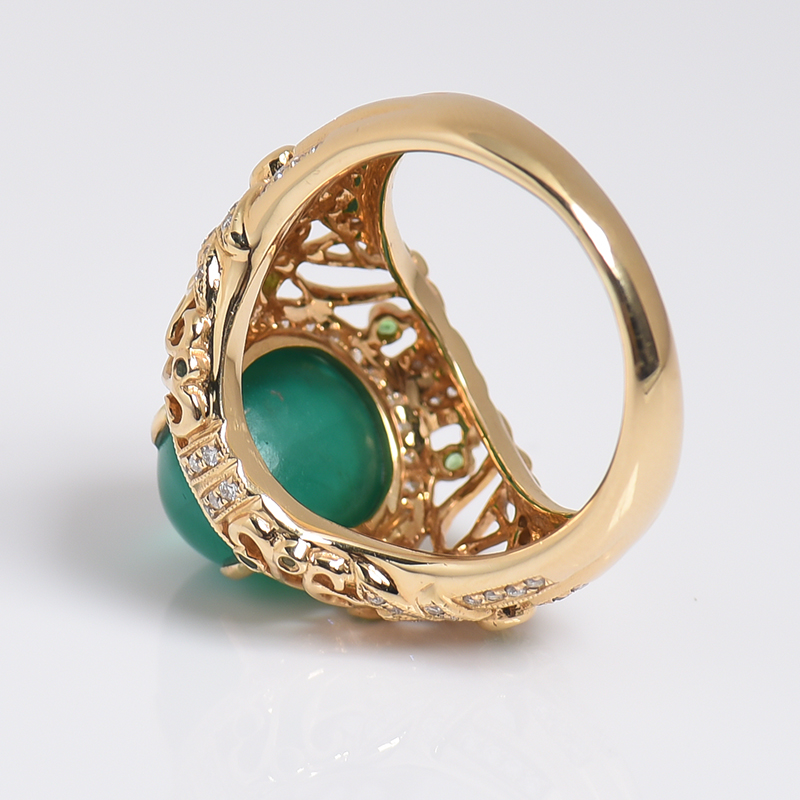 哥伦比亚鲜绿祖母绿猫眼戒指 - 红掌柜