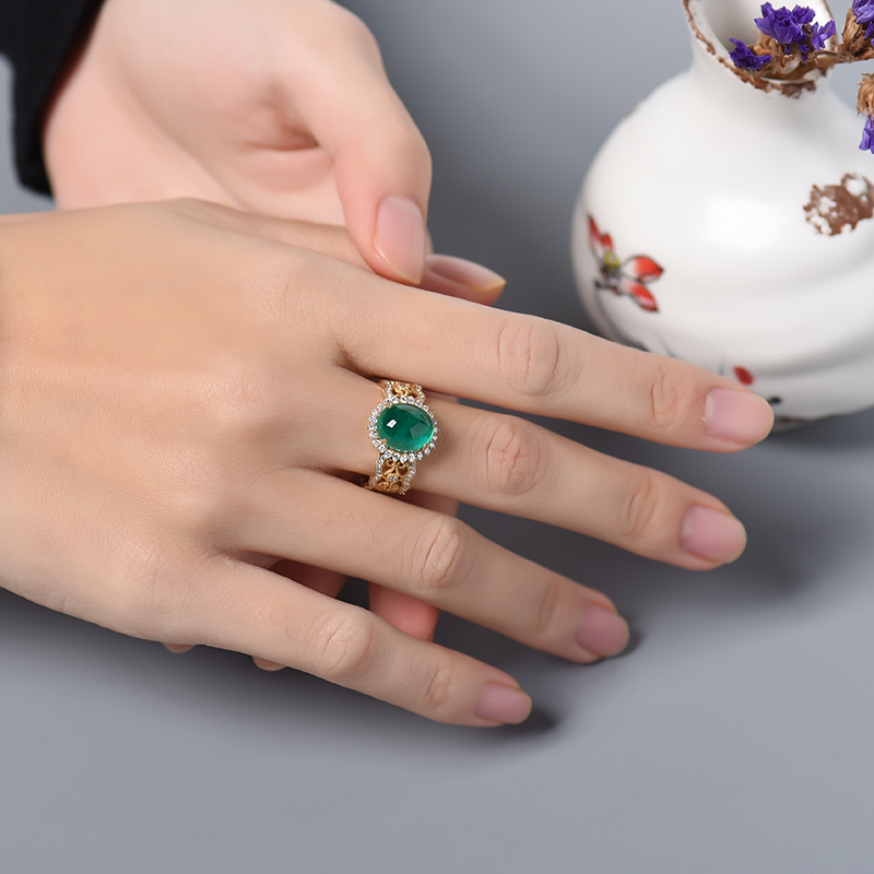 天然鲜绿祖母绿猫眼戒指 - 红掌柜