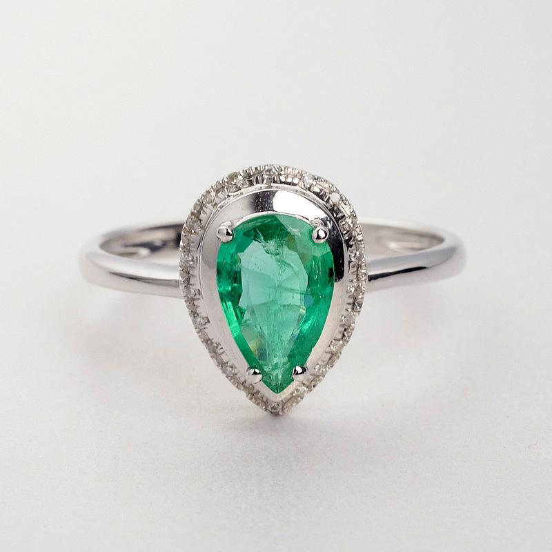 18K金镶钻哥伦比亚天然祖母绿戒指-红掌柜