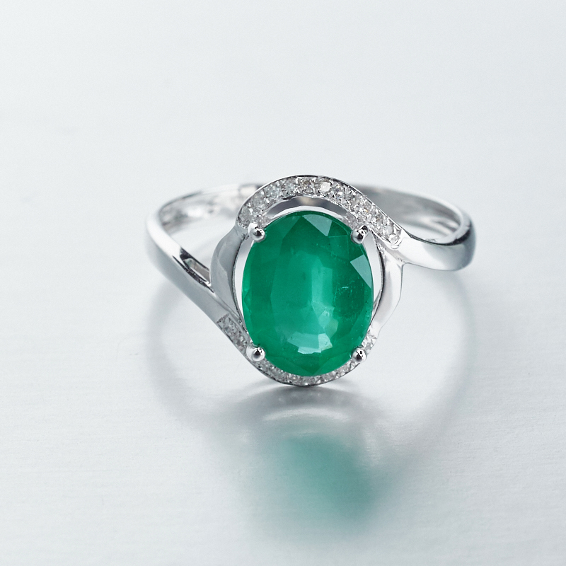 18K金镶钻哥伦比亚天然祖母绿宝石戒指-红掌柜