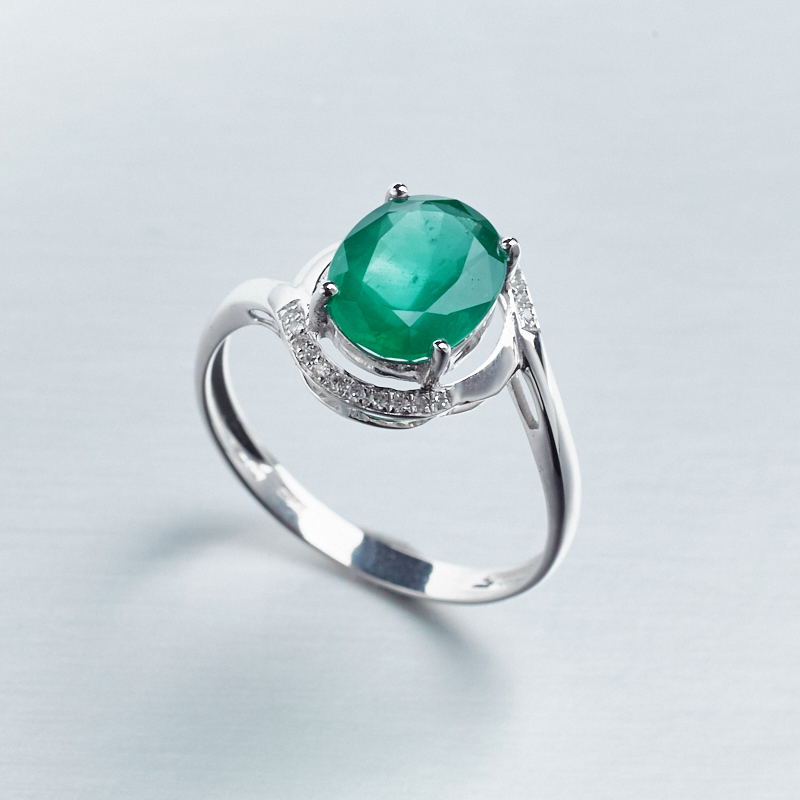 18K金镶钻哥伦比亚天然祖母绿戒指-红掌柜