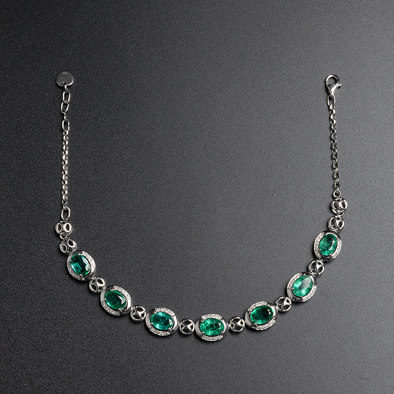 18K金镶钻祖母绿手链-红掌柜