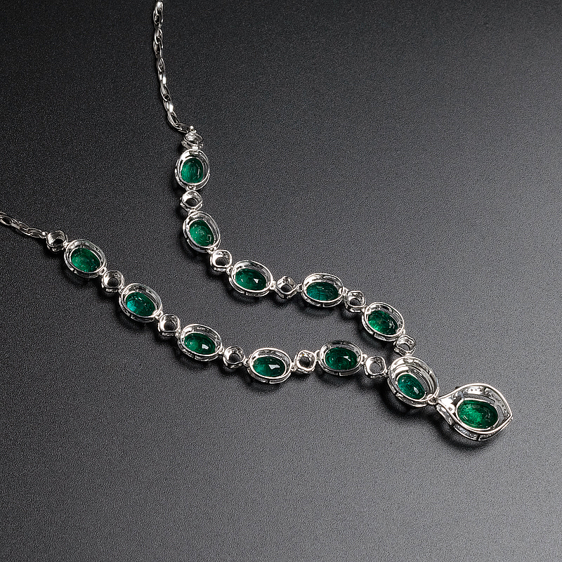 18K金镶钻天然祖母绿项链-红掌柜