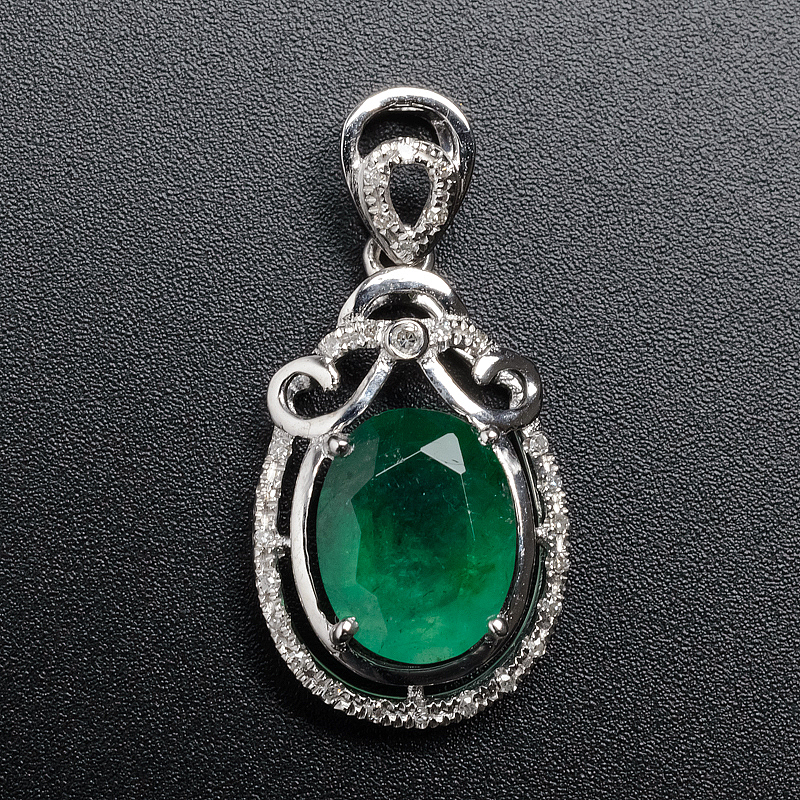 18K金镶钻天然祖母绿吊坠-红掌柜