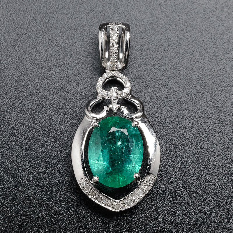 18K金镶钻天然祖母绿吊坠-红掌柜