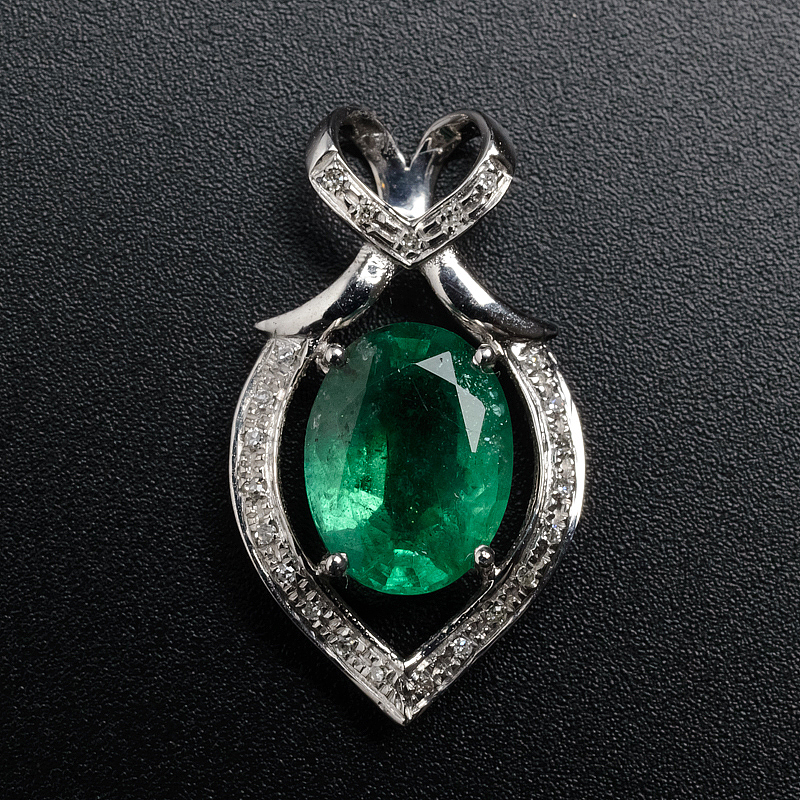 18k金镶钻哥伦比亚祖母绿吊坠-红掌柜