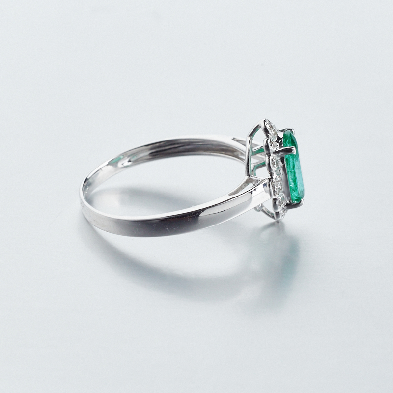 18K金镶钻天然祖母绿宝石戒指-红掌柜