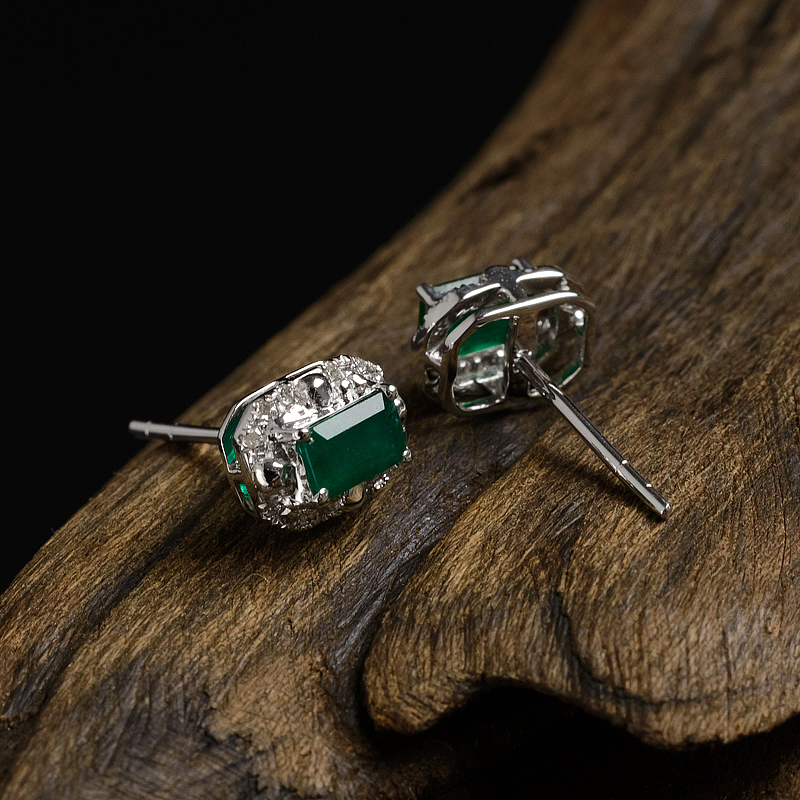 18K金镶钻哥伦比亚天然祖母绿耳钉-红掌柜