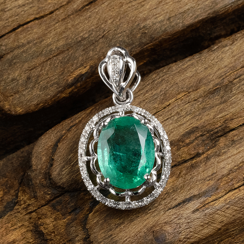 18k金镶钻哥伦比亚祖母绿吊坠-红掌柜