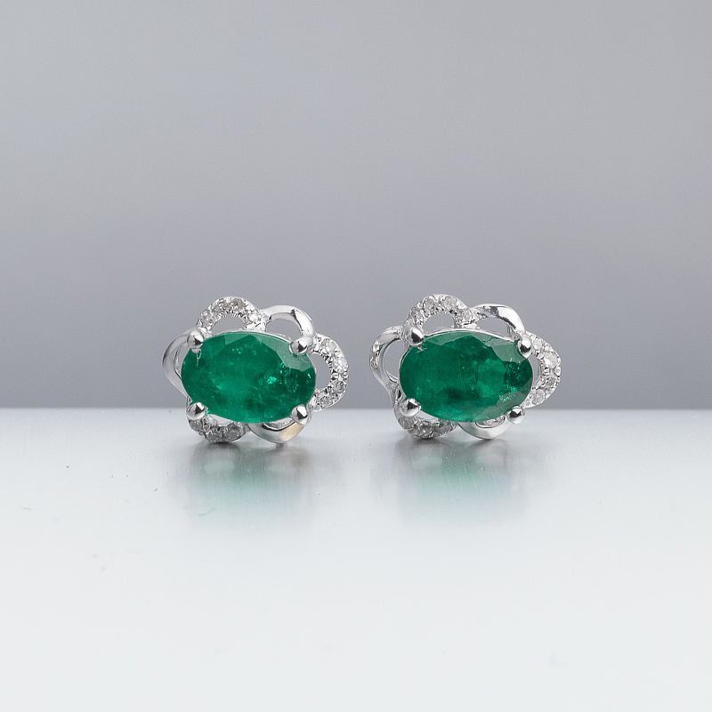 18K金镶钻祖母绿耳钉-红掌柜