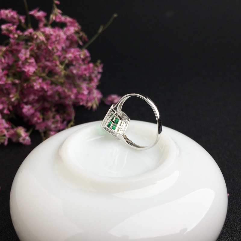 哥伦比亚18K金镶钻祖母绿戒指 - 红掌柜