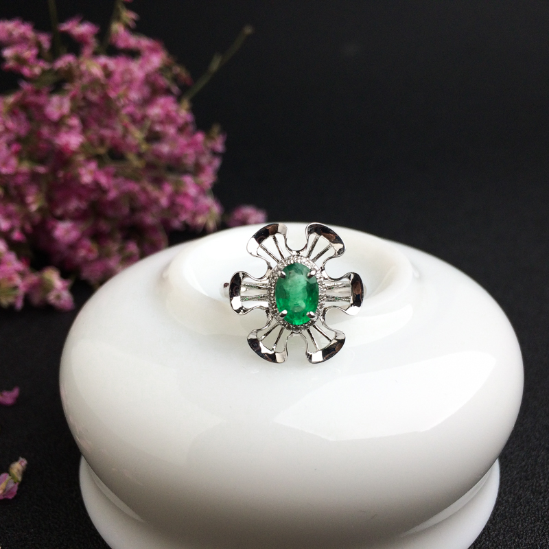 哥伦比亚天然18K金镶钻祖母绿戒指 - 红掌柜