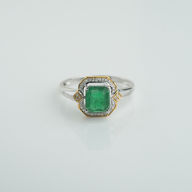 哥伦比亚天然18K金镶黄绿祖母绿戒指 - 红掌柜