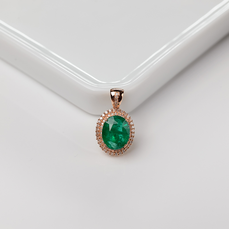 18K金镶钻鲜绿祖母绿吊坠-红掌柜