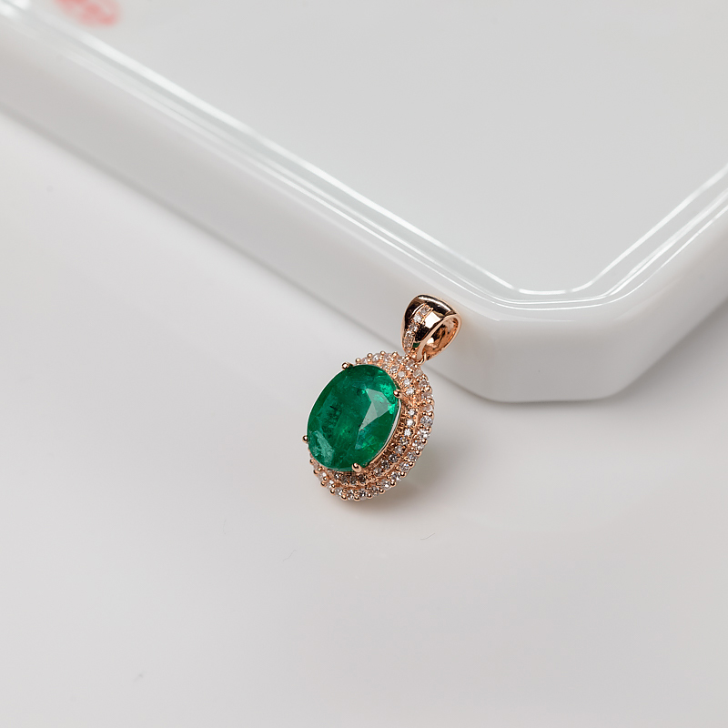 金镶钻鲜绿祖母绿吊坠-红掌柜