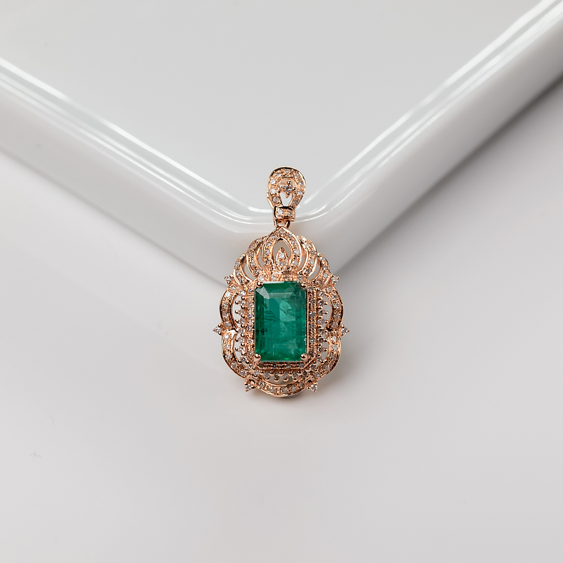 18K金镶钻鲜绿祖母绿吊坠-红掌柜