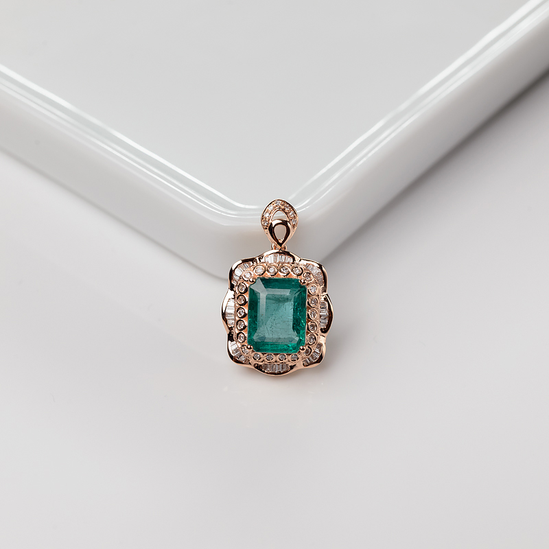 18K金镶钻蓝绿祖母绿吊坠-红掌柜