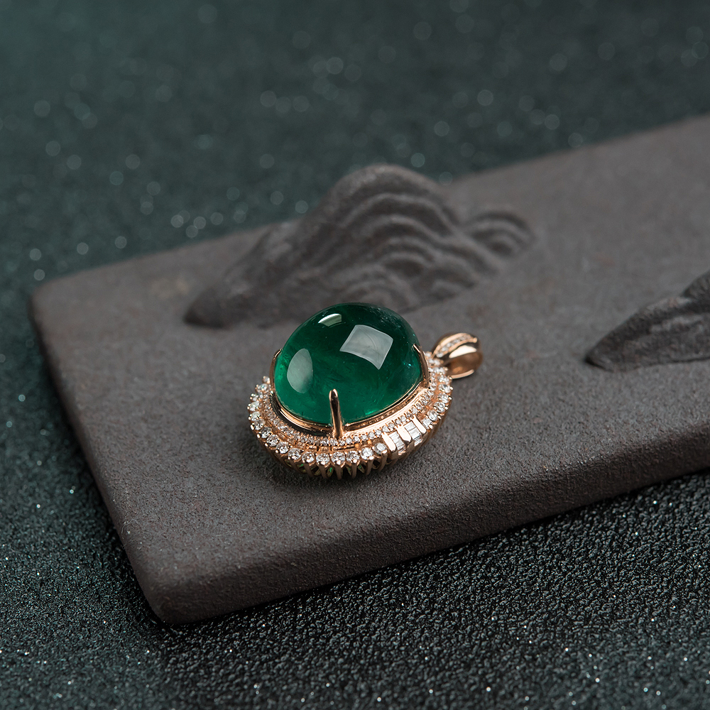 金镶钻蓝绿祖母绿吊坠-红掌柜