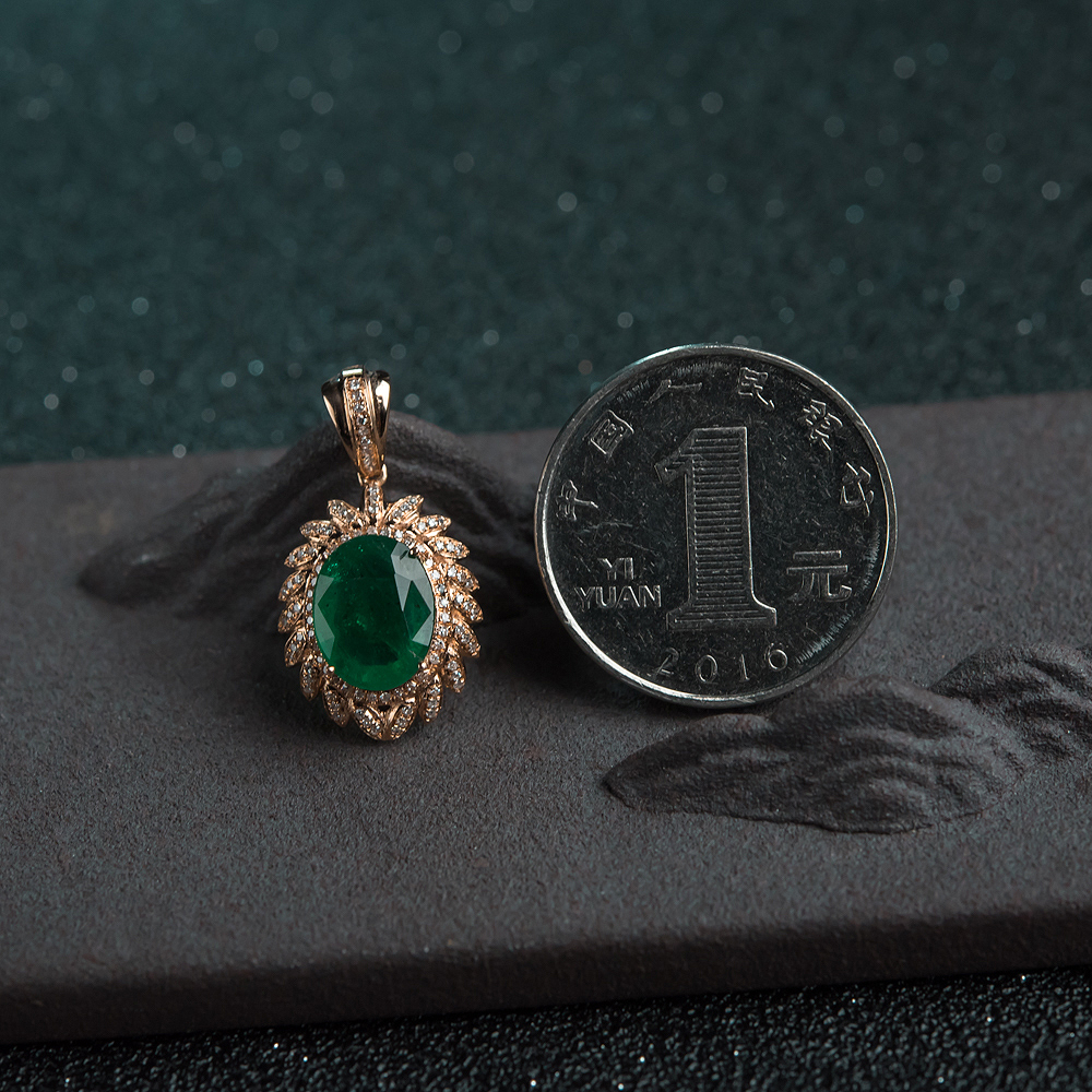 赞比亚天然鲜绿祖母绿吊坠-红掌柜