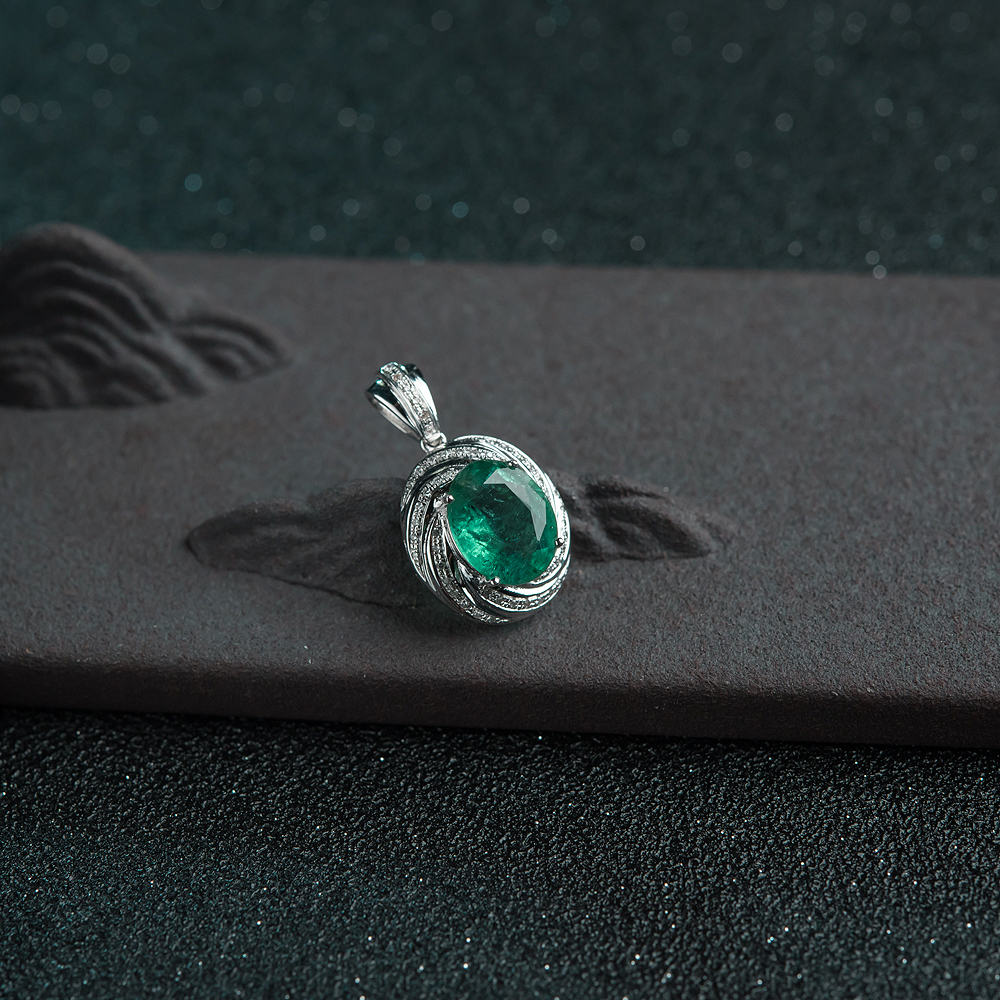 金镶钻蓝绿祖母绿吊坠-红掌柜