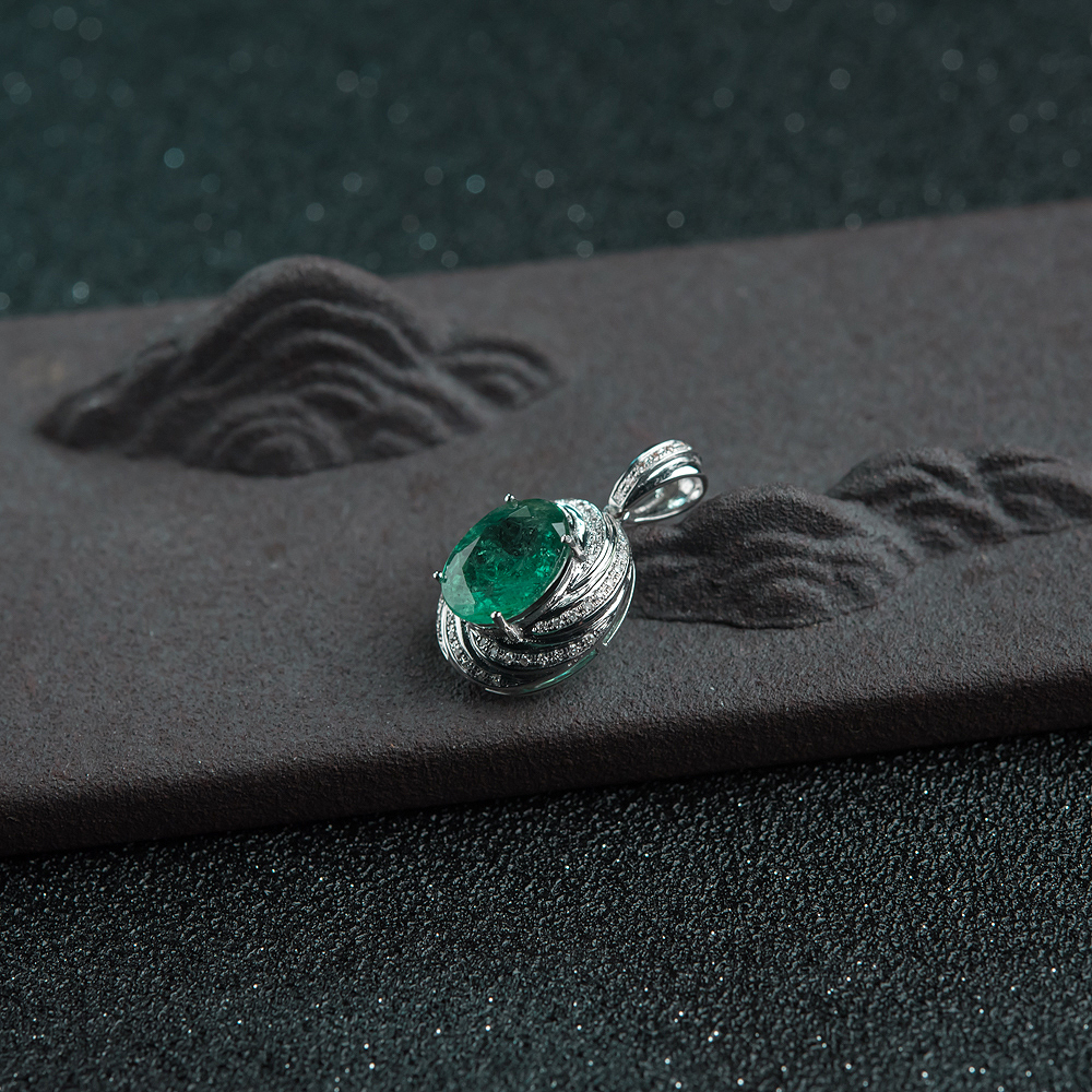 18K蓝绿祖母绿吊坠-红掌柜