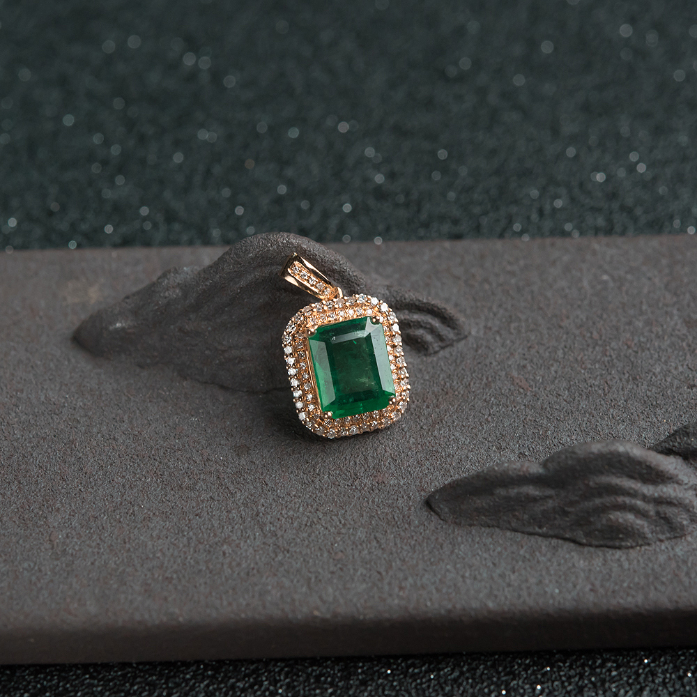 金镶钻鲜绿祖母绿吊坠-红掌柜