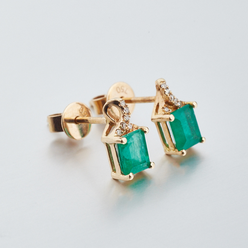 金镶钻哥伦比亚祖母绿耳钉-红掌柜