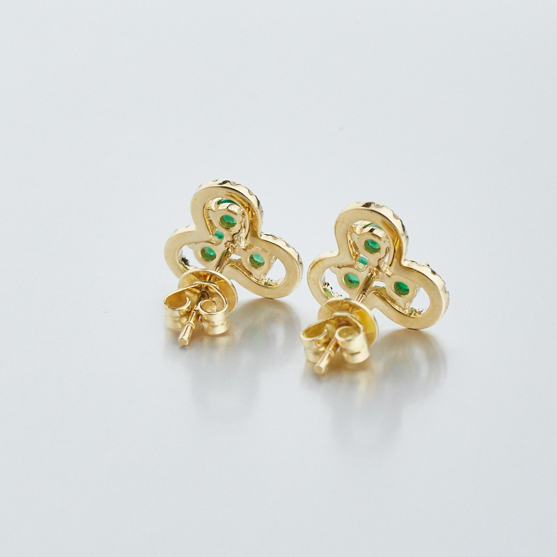 18K金镶钻祖母绿耳钉-红掌柜