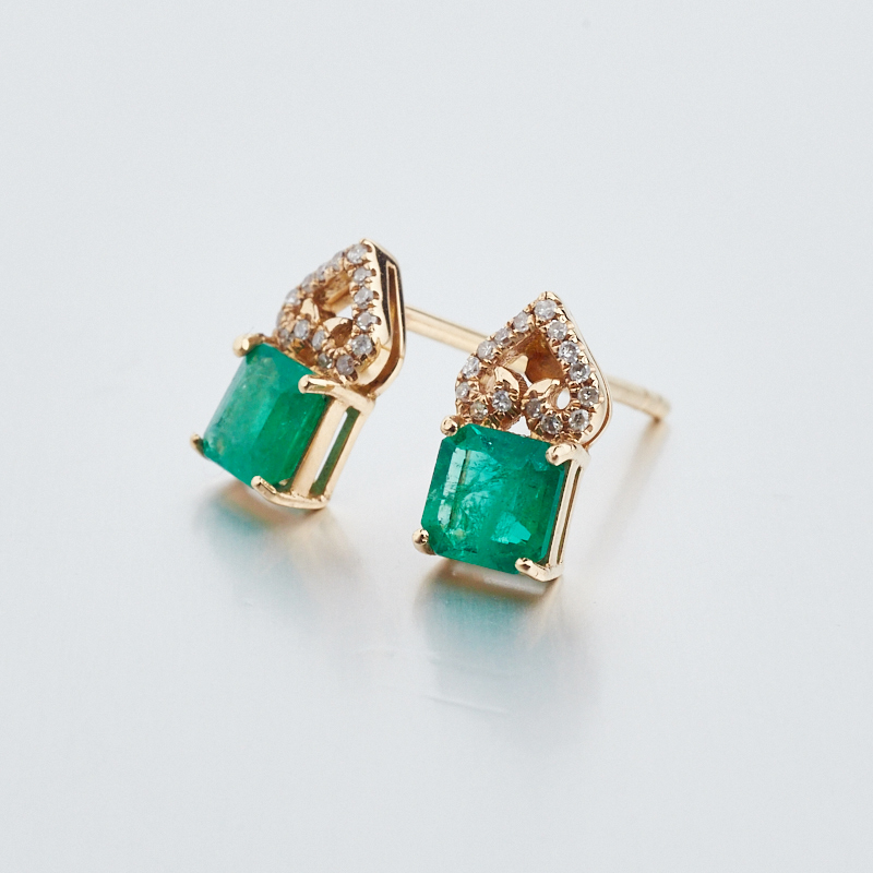 18K金镶钻哥伦比亚天然祖母绿耳钉-红掌柜