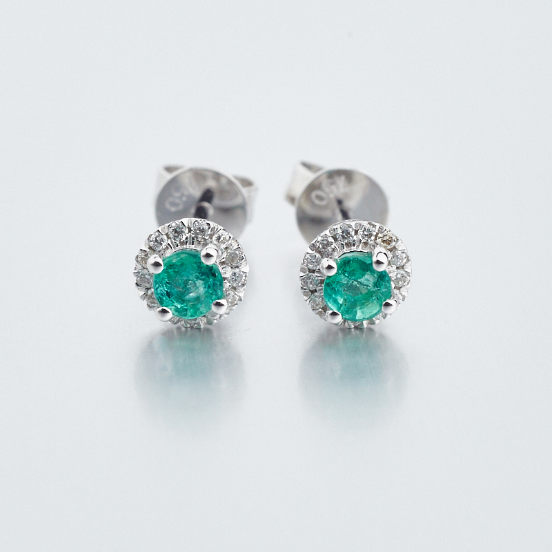 18K金镶钻哥伦比亚祖母绿耳钉-红掌柜