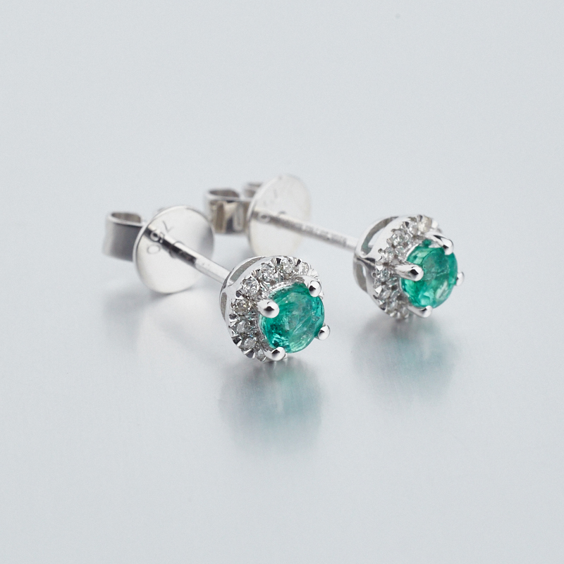 金镶钻哥伦比亚祖母绿耳钉-红掌柜