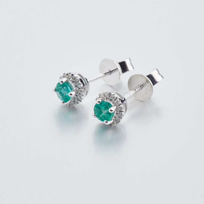 18K金镶钻哥伦比亚天然祖母绿耳钉-红掌柜