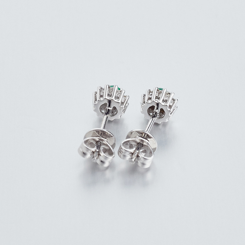 18K金镶钻哥伦比亚天然祖母绿耳钉-红掌柜