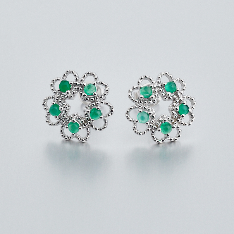 18K金镶钻哥伦比亚祖母绿耳钉-红掌柜