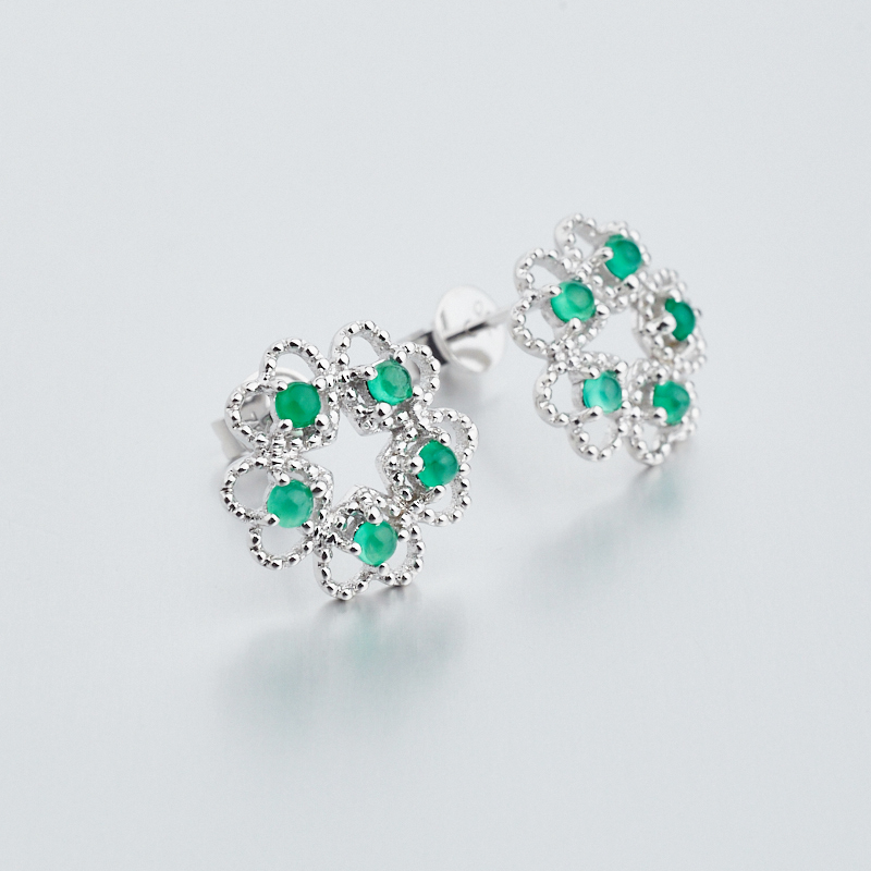 金镶钻哥伦比亚祖母绿耳钉-红掌柜
