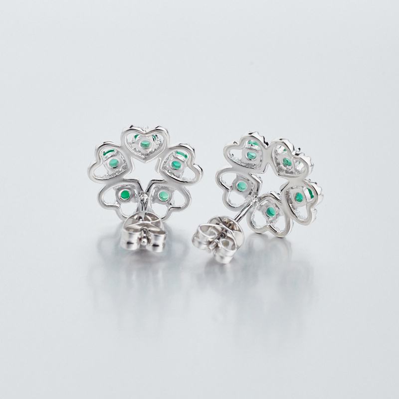 18K金镶钻祖母绿耳钉-红掌柜