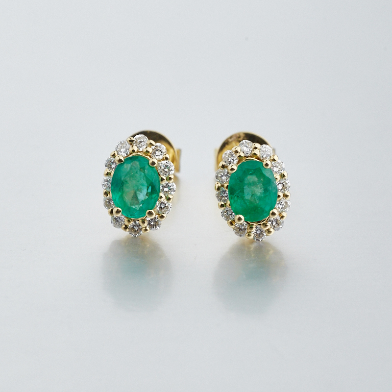 18K金镶钻哥伦比亚祖母绿耳钉-红掌柜