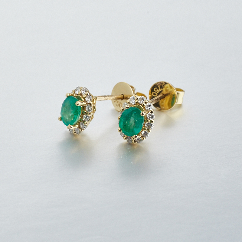 18K金镶钻哥伦比亚天然祖母绿耳钉-红掌柜