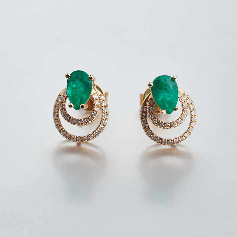 18K金镶钻哥伦比亚祖母绿耳钉-红掌柜