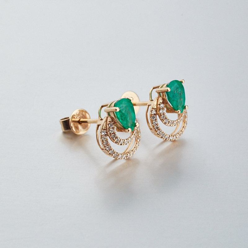 金镶钻哥伦比亚祖母绿耳钉-红掌柜