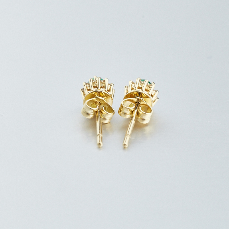 18K金镶钻祖母绿耳钉-红掌柜