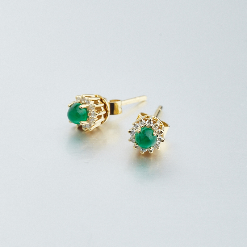 18K金镶钻哥伦比亚天然祖母绿耳钉-红掌柜
