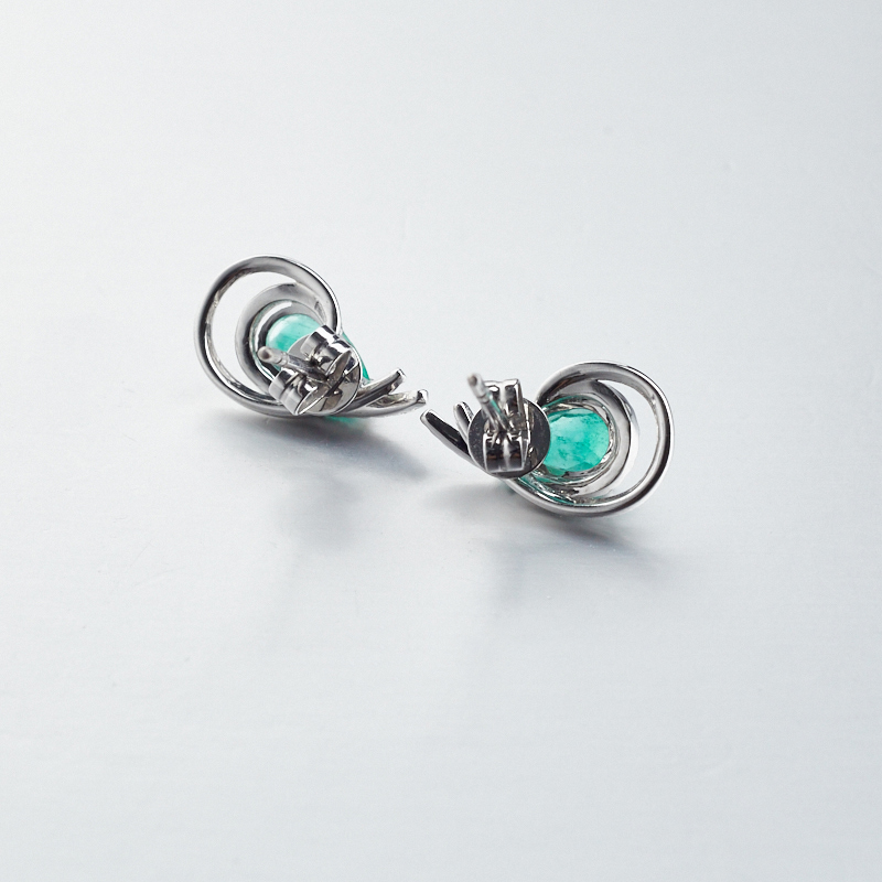 18K白金镶钻祖母绿耳钉-红掌柜