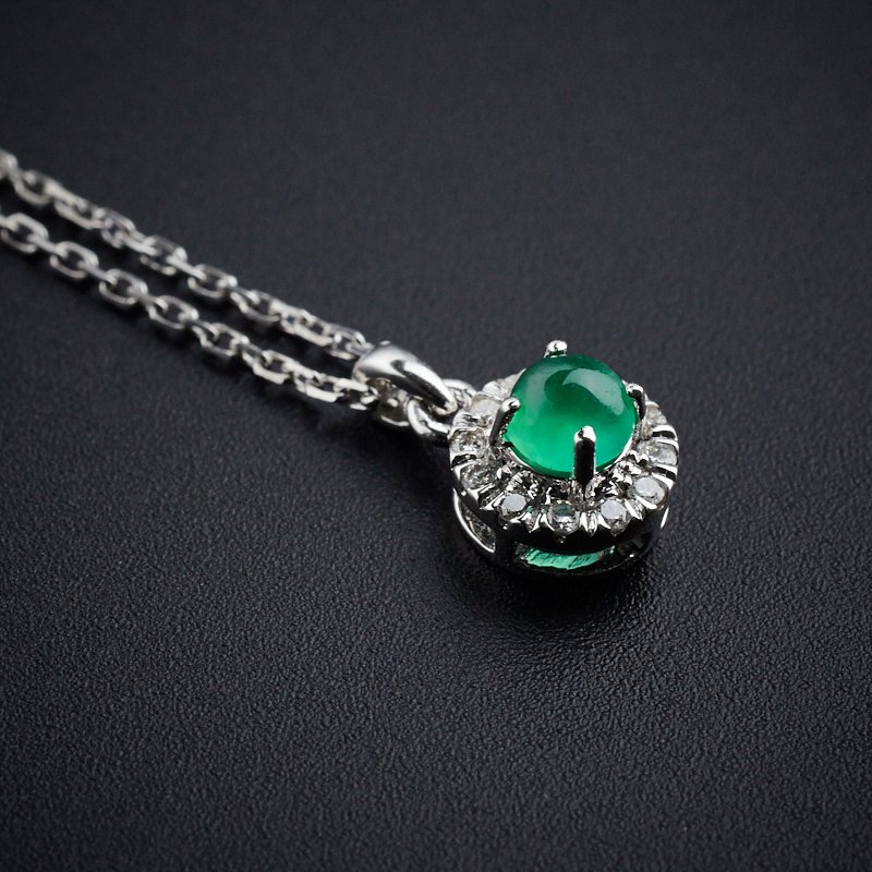18K白金镶嵌天然祖母绿项链-红掌柜