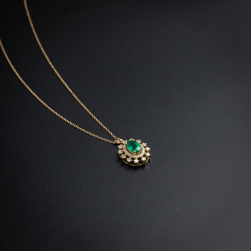 18K金镶嵌哥伦比亚天然祖母绿项链-红掌柜