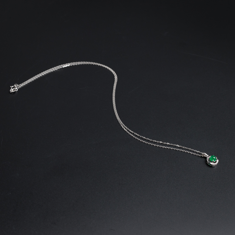 18K白金镶嵌天然祖母绿项链-红掌柜